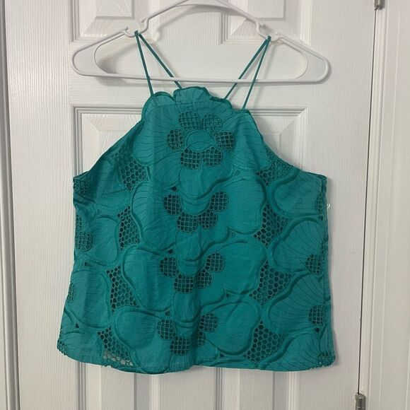 Corey Lynn Calter Teal Embroidered Lace Lined Top Size Small - Picture 1 of 9